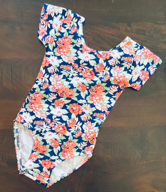 Blue with Orange Flowers wholesale leotard